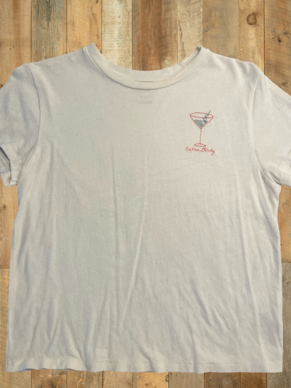 Z Supply tee with embroidered martini and “Extra Dirty” detail. Tagged Medium